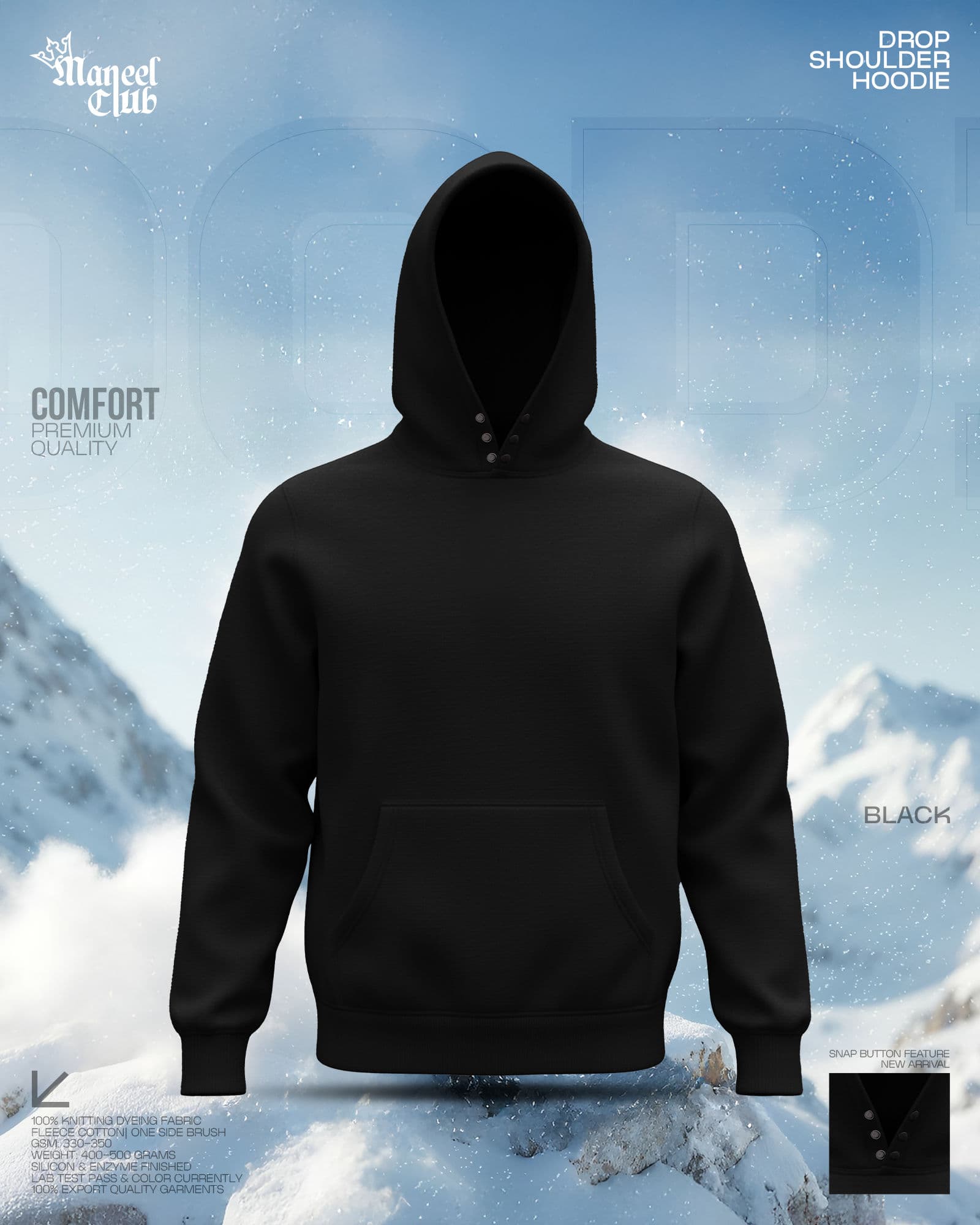 Snap Button Drop Shoulder Hoodie - Thumbnail 10