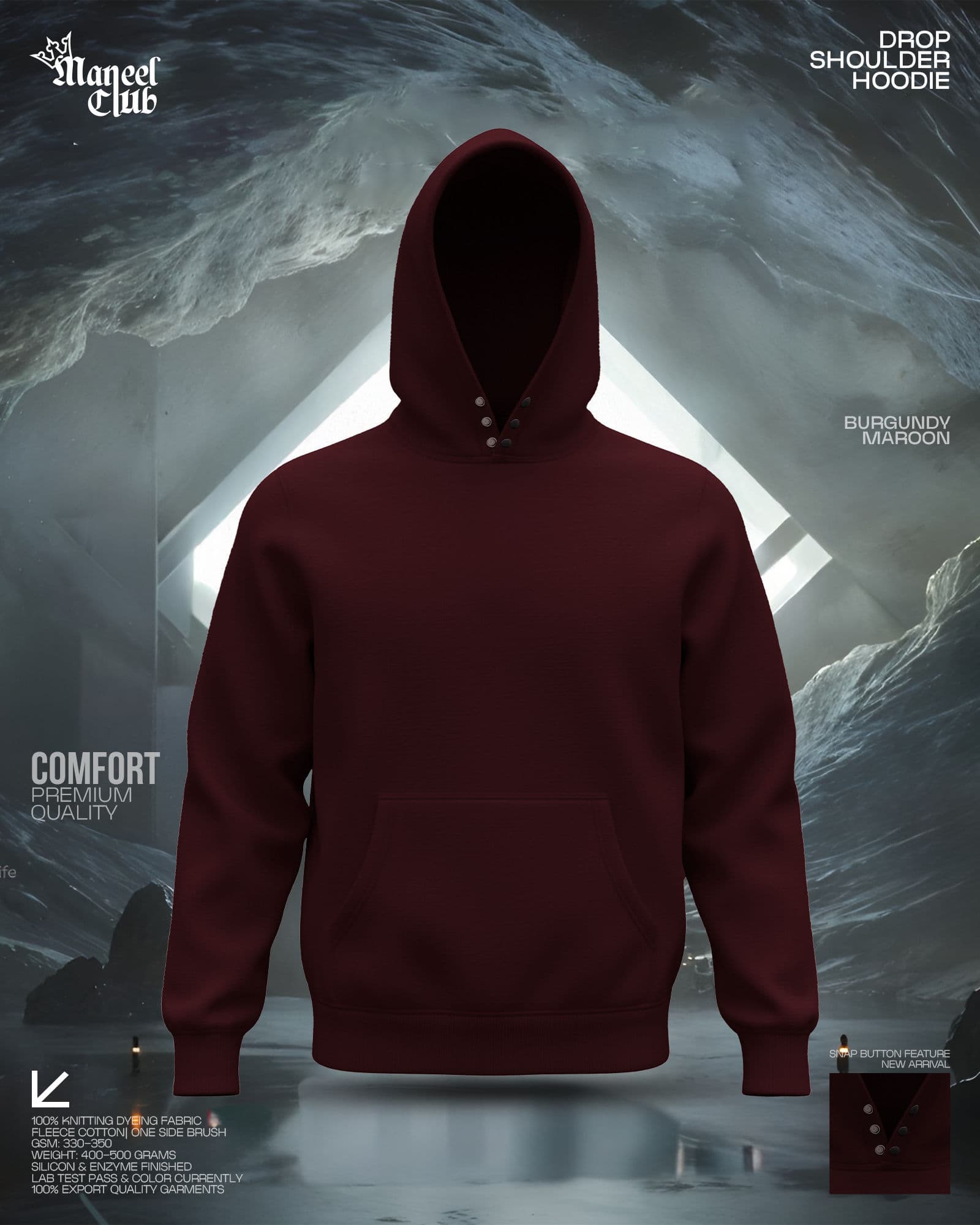 Snap Button Drop Shoulder Hoodie - Thumbnail 13