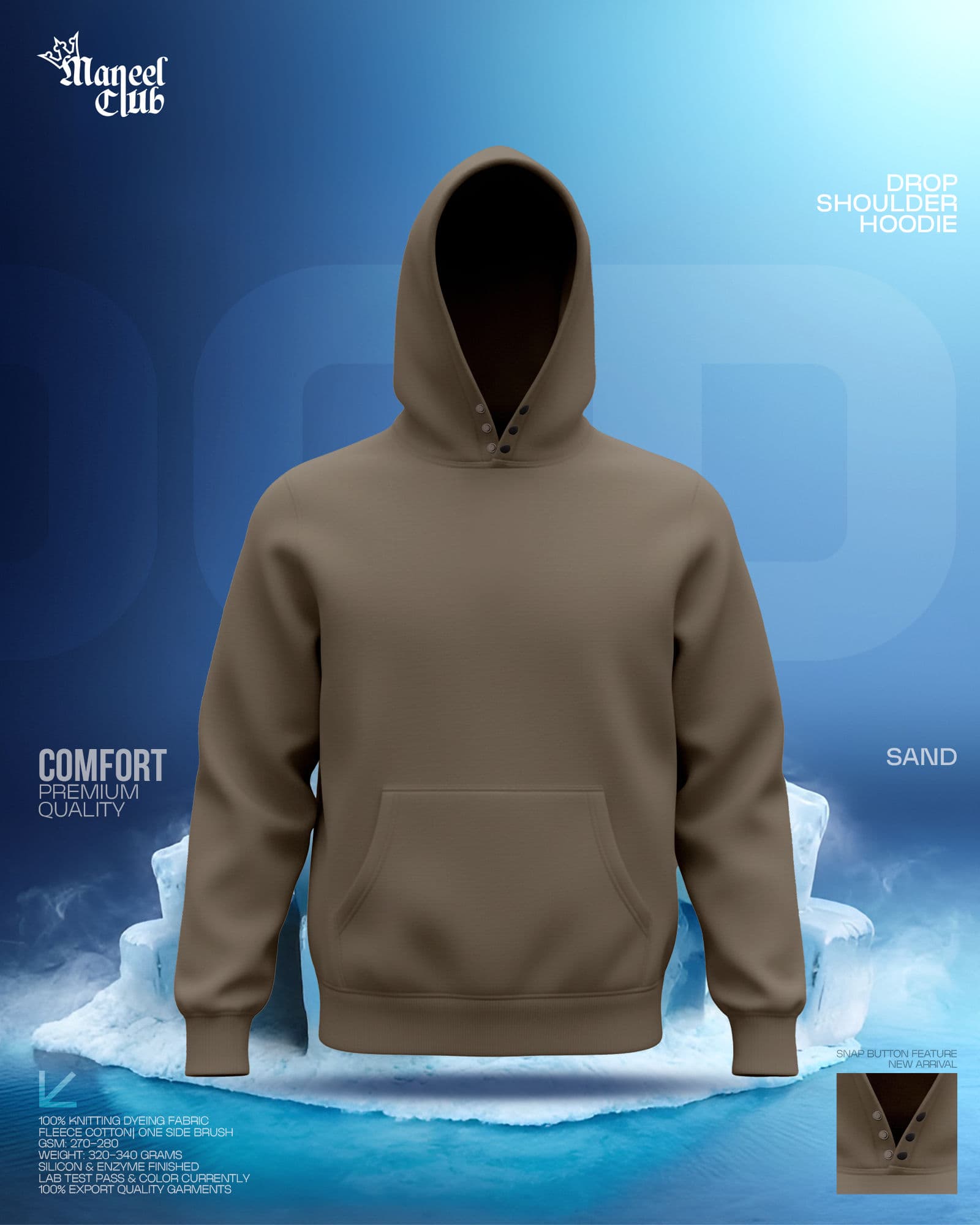 Snap Button Drop Shoulder Hoodie - Thumbnail 12