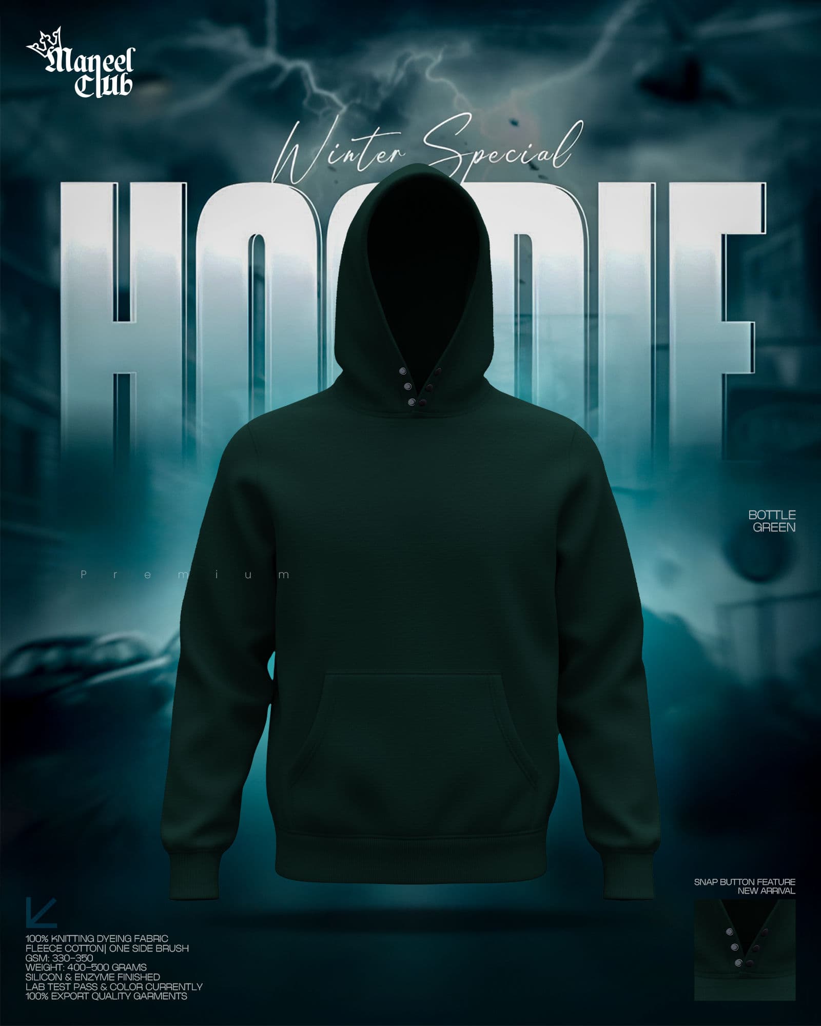 Snap Button Drop Shoulder Hoodie - Thumbnail 16