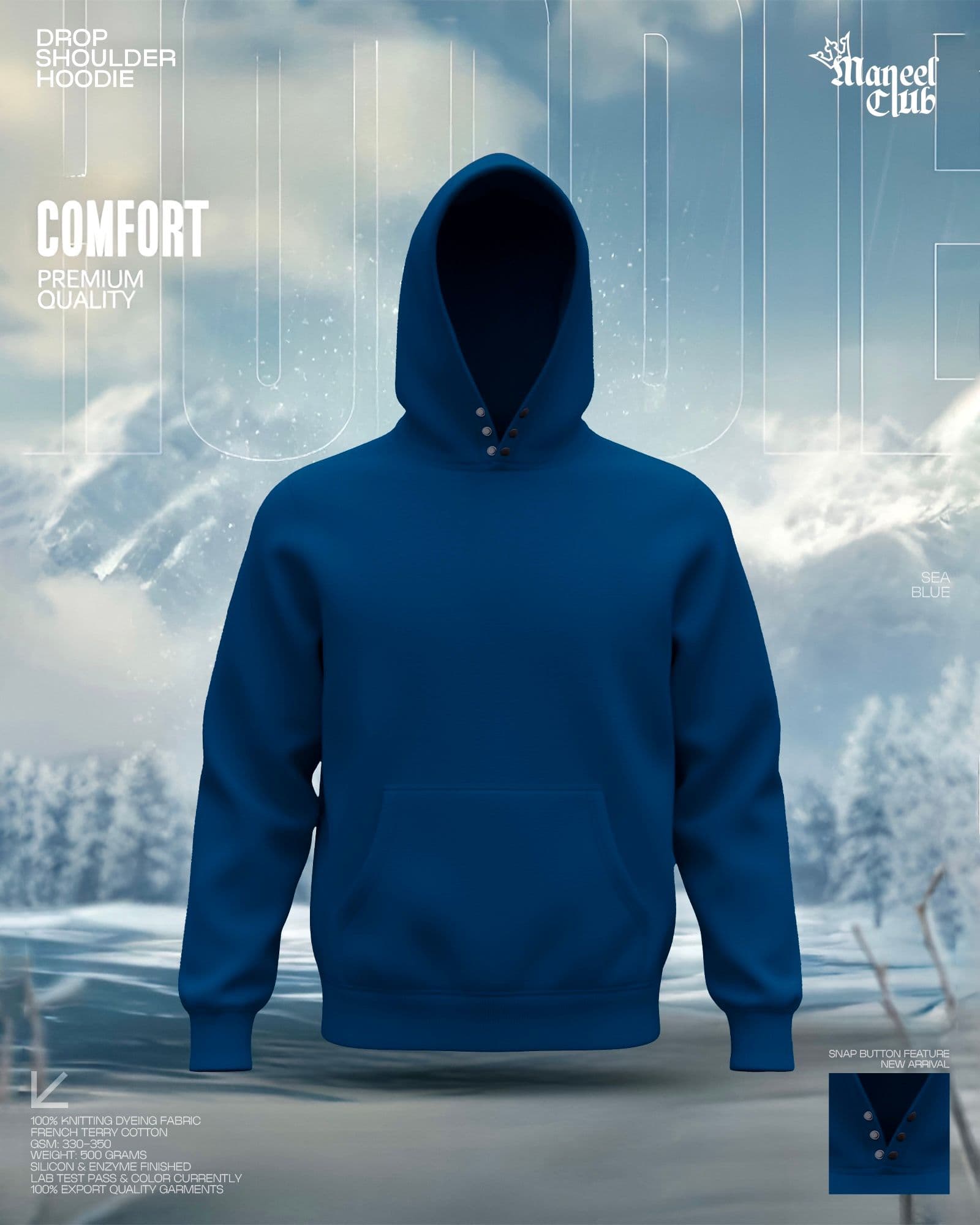 Snap Button Drop Shoulder Hoodie