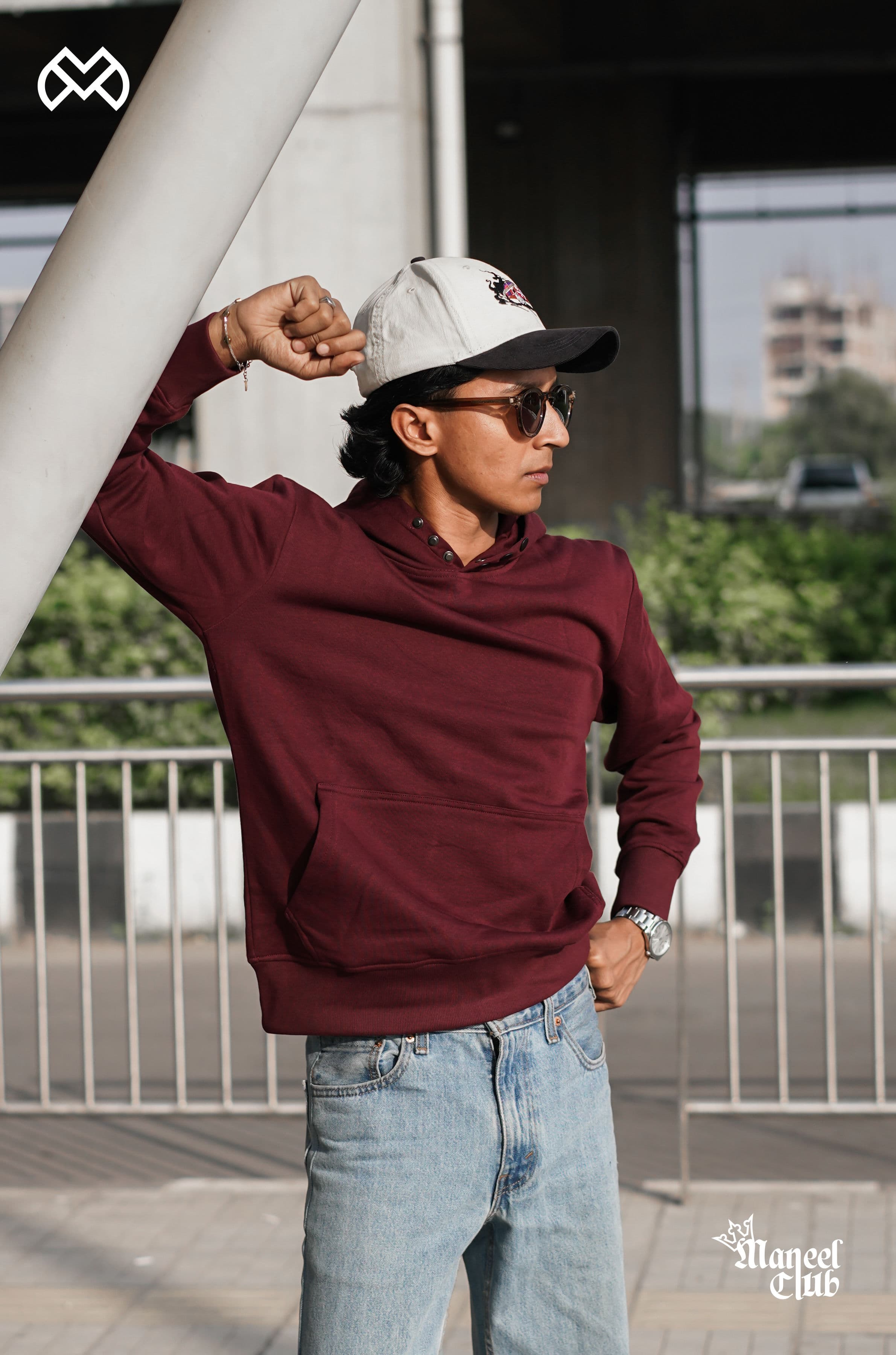 Snap Button Drop Shoulder Hoodie - Thumbnail 5