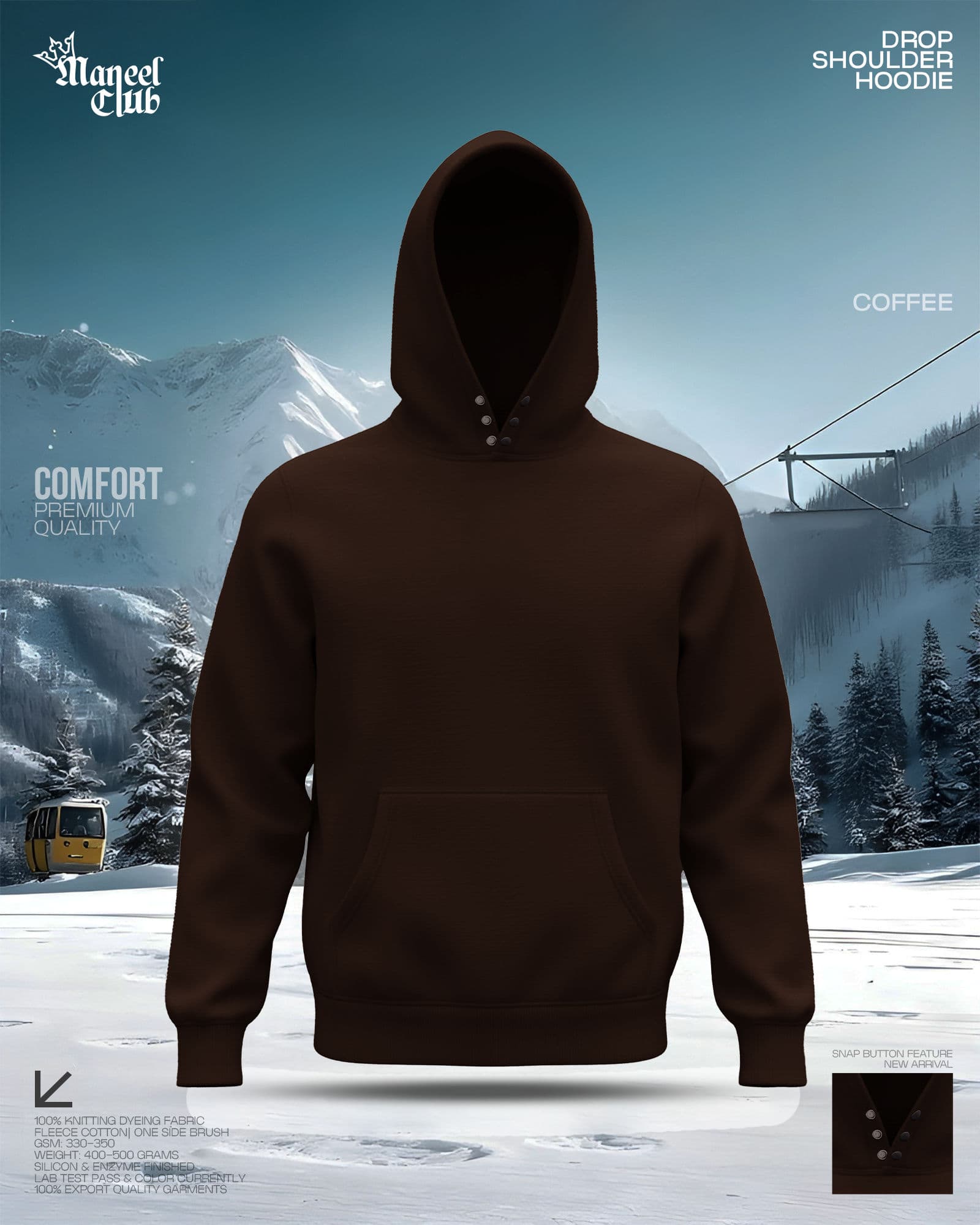 Snap Button Drop Shoulder Hoodie - Thumbnail 14
