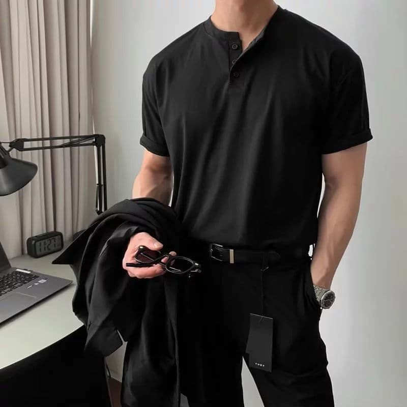 Henley T Shirt (Chinese collar) - Thumbnail 3